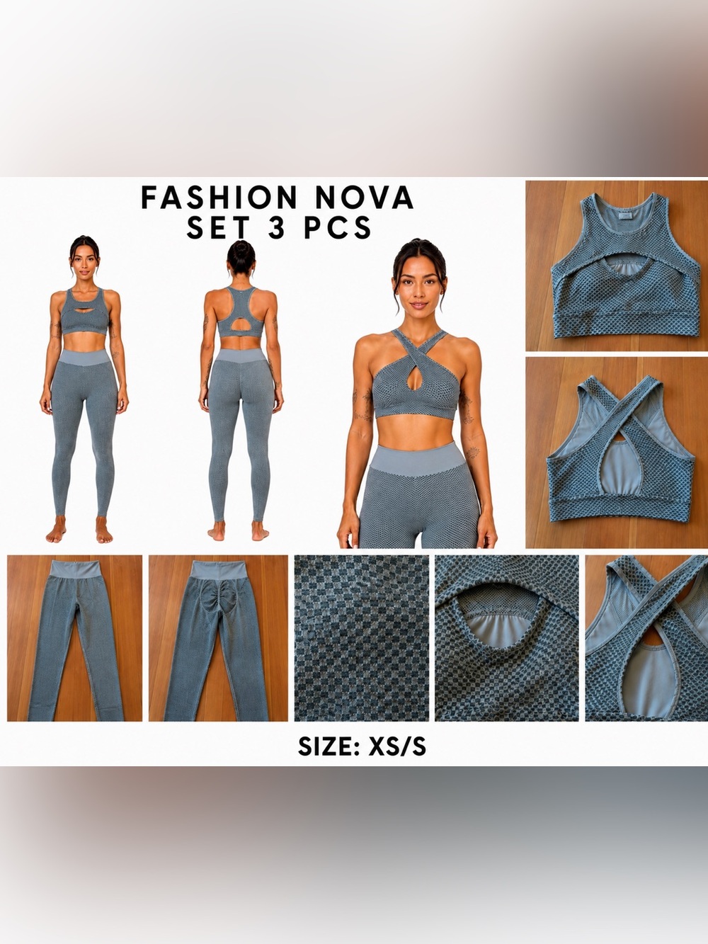 NWOT Fashion Nova Textured Activewear Set | High-Waist Leggings 3 Pcs Size Small